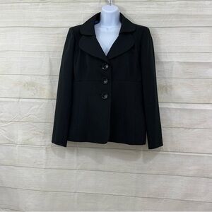 Suit Studio Black Pinstripe Button Front Lined Career Blazer